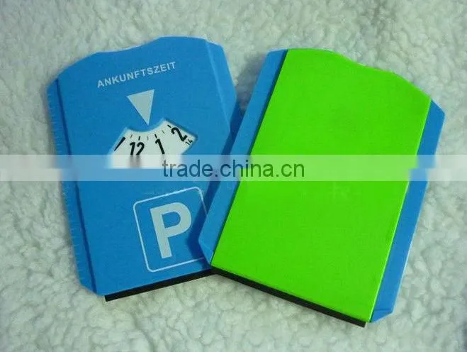 Car ice scraper with parking disk