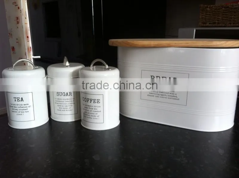 Airtight Metal Logo Kitchen Canister Set With Wooden cover Embossed Line