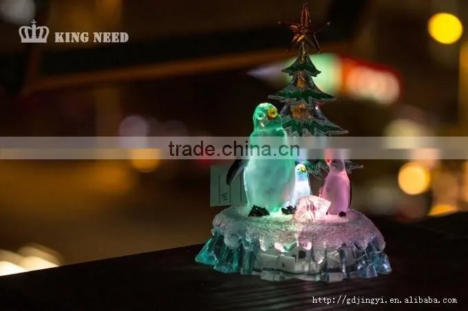 clear acrylic crystal LED RBG color changing penguin table home ornaments