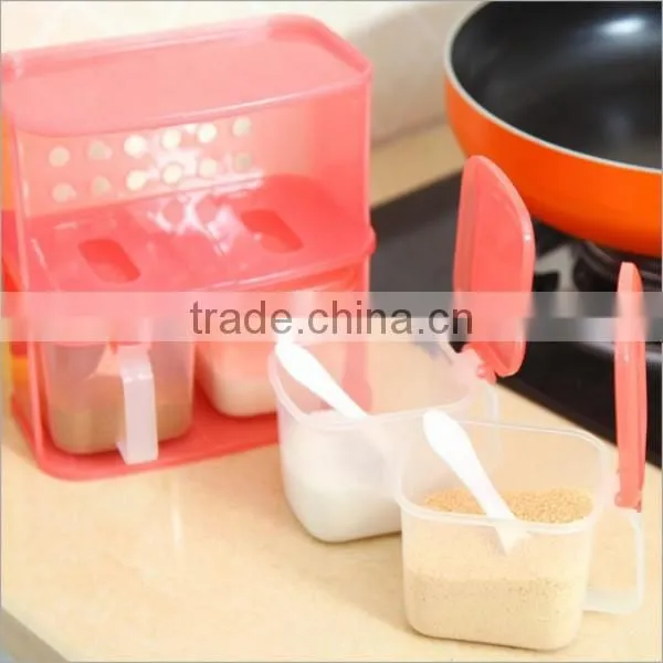 OEM Creative Kitchen Plastic 2 layer 4 samll Box Red-and-Clear Seasoning Container Box Supplier In ShenZhen