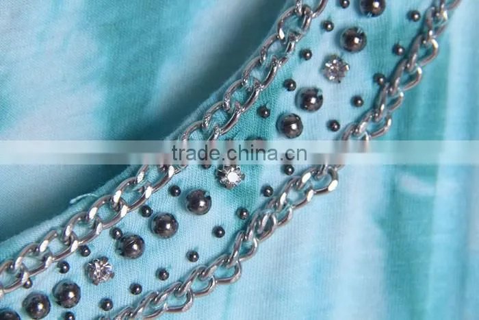 tie dye t-shirt for women, tie dye blouse with metal decoration