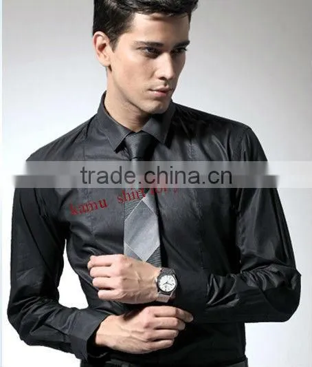 Men's black satin dress shirts tie&hanky man satin shirt