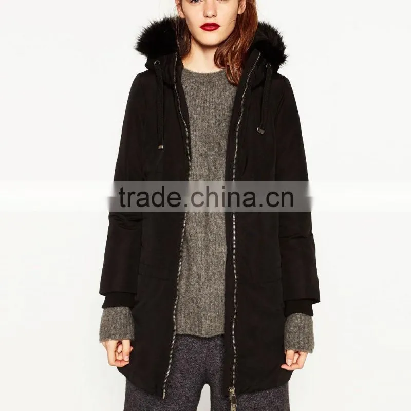 High quality fashion black parka italian fur coats for lady