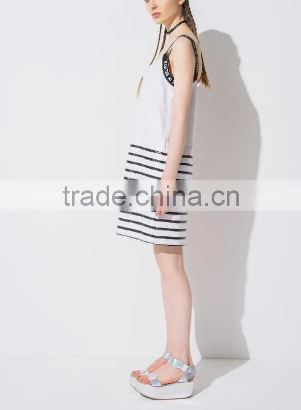 Women Sexy White Stripes Dress Bodycon Dress Mini Striped Cami Slip Dress