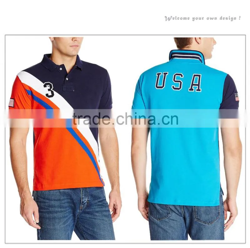 Wholesale Men's Slim Fit USA Diagonal Stripe Cotton Dry Fit Polo Shirt