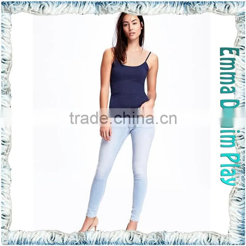 Latest Models Vogue Design Ladies Sexy Wear Wide Open Indigo Cotton Tank T Shirt