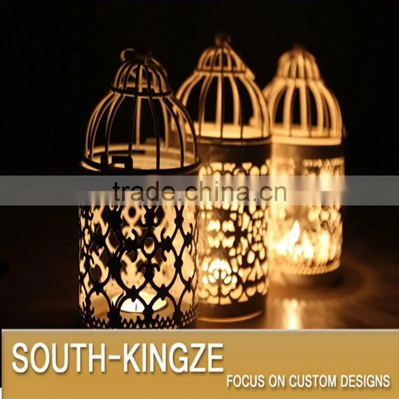 White Color Through-Engraving Iron Metal Candlestick