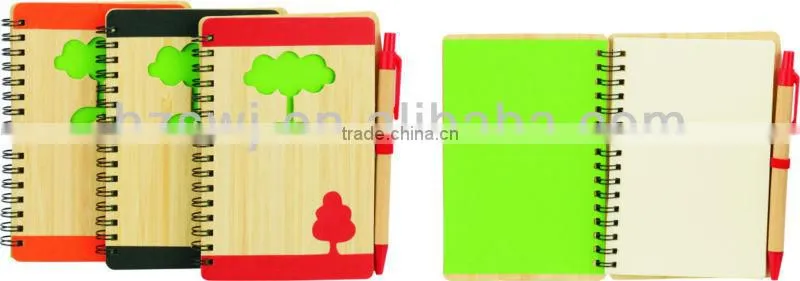 Wooden cover spiral notebook 70grams 70sheets 9*14cm with elasticity with recycle paper pen