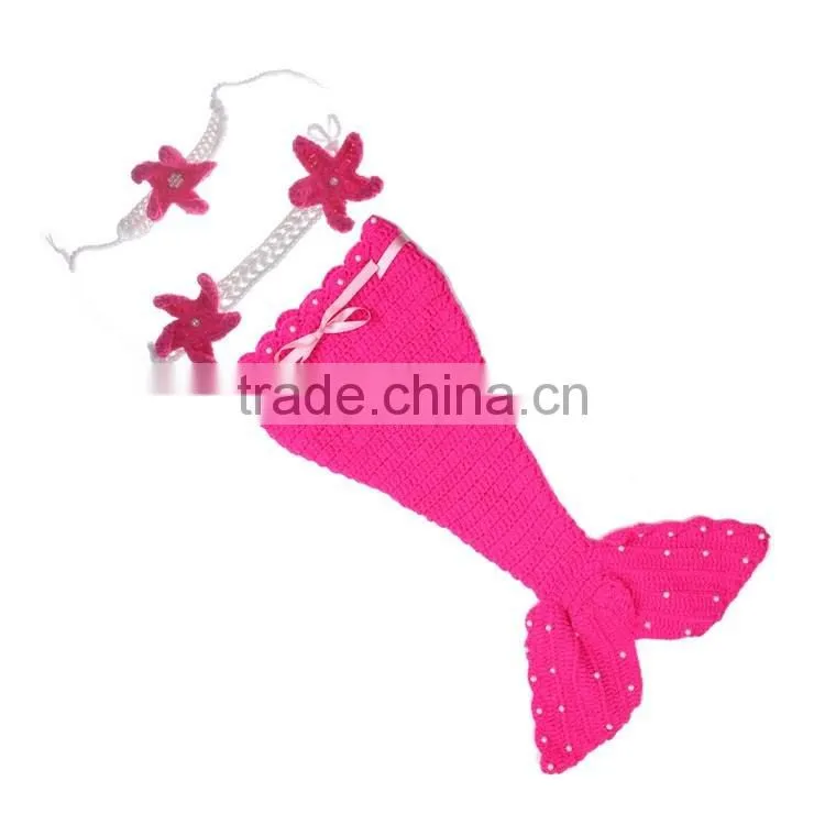 2017 Newborn Baby Knit Crochet Mermaid Headband Costume Photo Prop