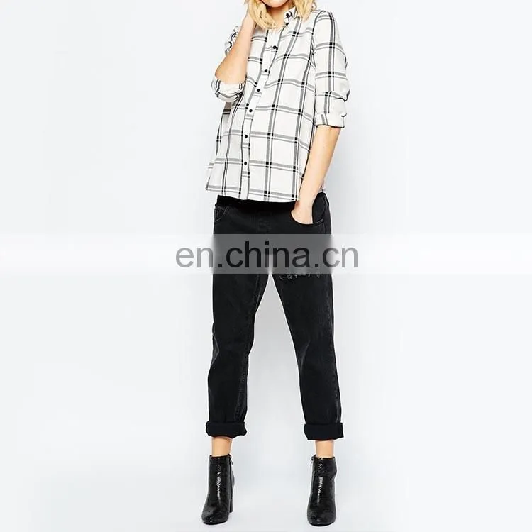 Checked Detail Long Sleeve Maternity Shirt