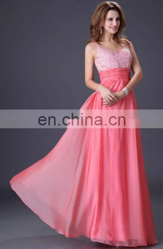 Grace Karin Sleeveless Long Chiffon Beaded Cheap Evening Dresses CL4104-3
