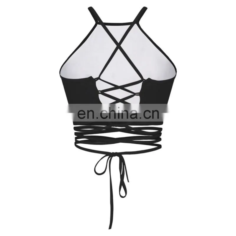 cheap black women printed crop top