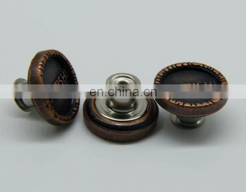 wholesale shiny silver mushroom round metal jeans buttons for jeans