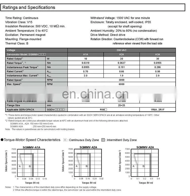 YASKAWA 30w low inertia mini ac servo motor SGMMV-A3A2A21