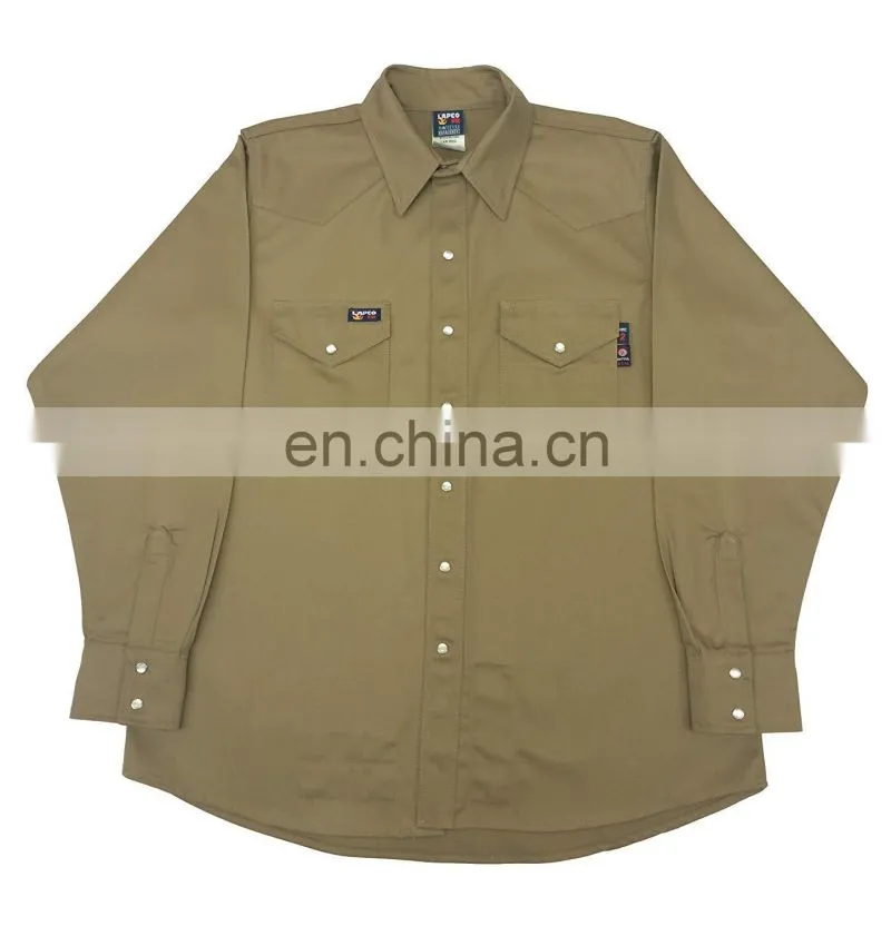 Reusable Washable Long Sleeve FR Fire Retardant Clothing or Shirts For Men's Safety Working Protection in Khaki .
