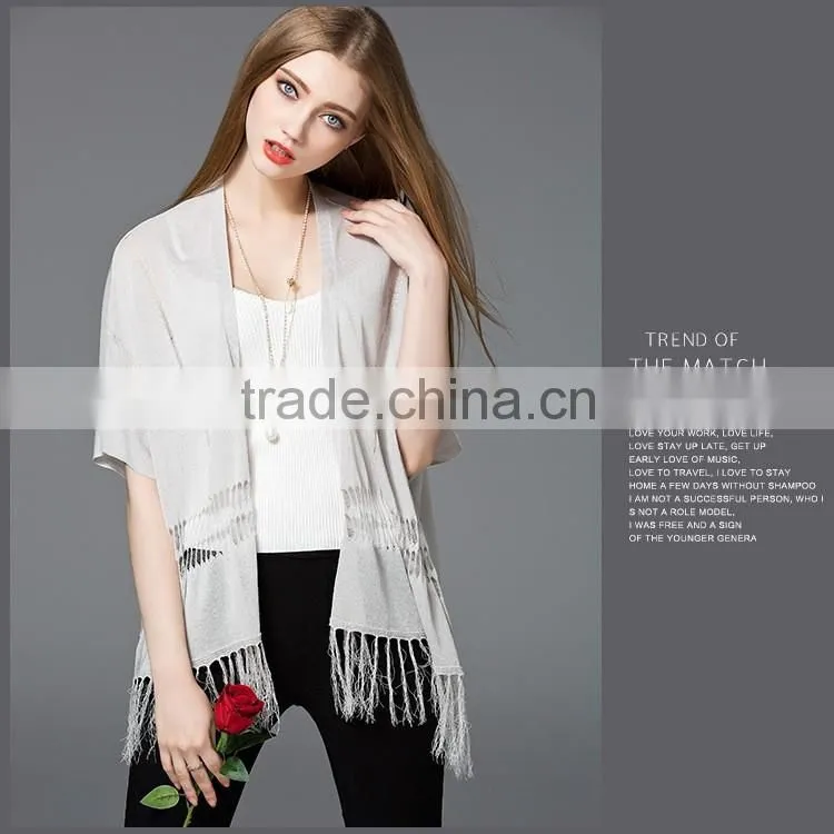 2016 new design summer hollow loose knit short-sleeved V-neck bat cardigan thin coat for girls