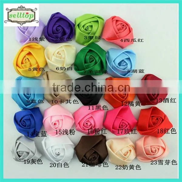 Cheaper hot sale mini 2cm satin fabric flowers for wedding dresses