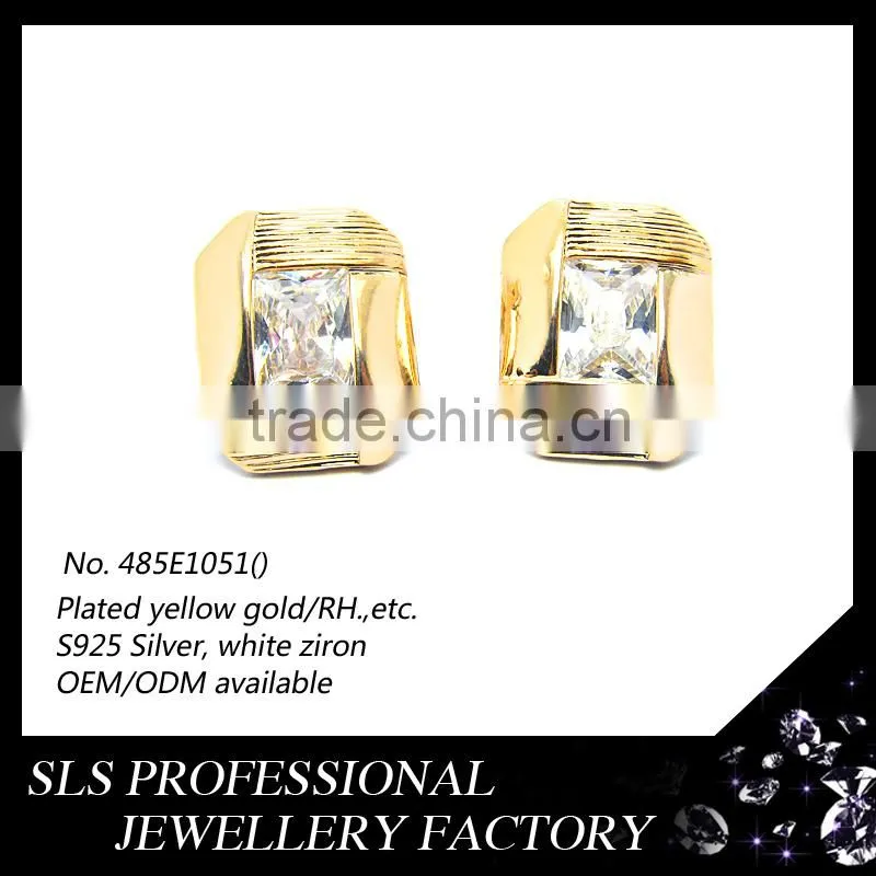 2015 Fashion winter latest design 925 sterling silver yellow gold plate square white CZ micro pave setting earrings for women