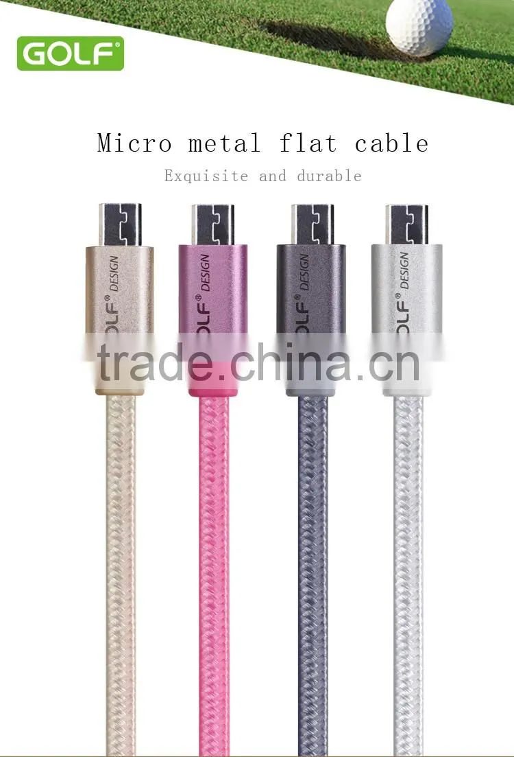GOLF micro metal flat cable 2.1A weave noodle fast charge and data cable for android mobile phone