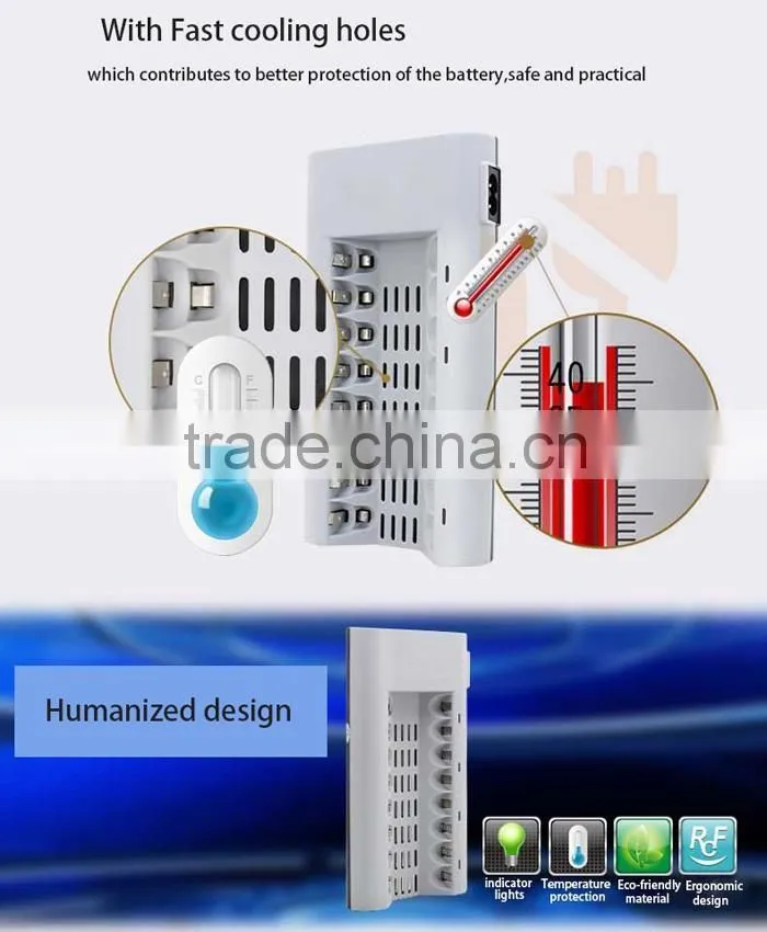 C808W C808 8 Slots Slot Light Indicator Over-current Temperature Battery Charger for AA / AAA NiCd NiMh Batteries Battery