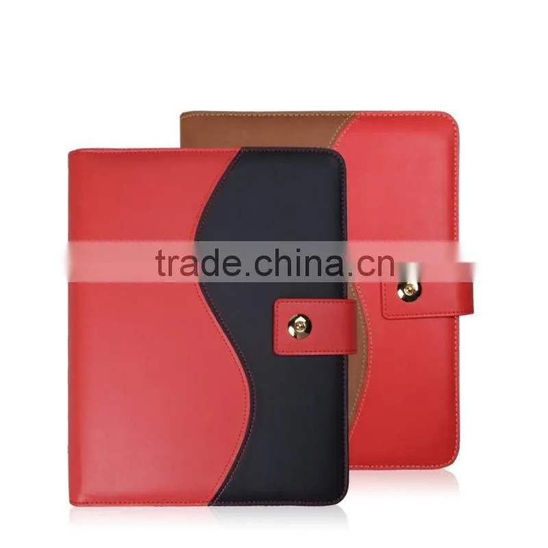 2016 Hot sell leather 6 ring binder notebook with power bank & usb disk