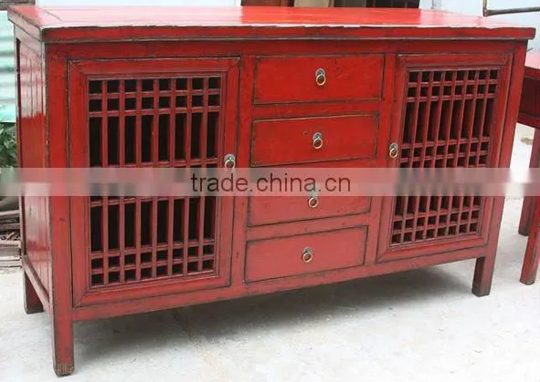 Chinese antique reclaimed solid wood carving cabinet
