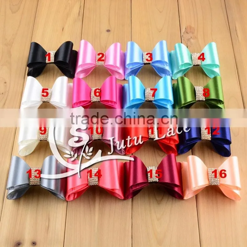 7cm Large satin rhinestone hair bow, Handmade baby Garment collar Accessories
