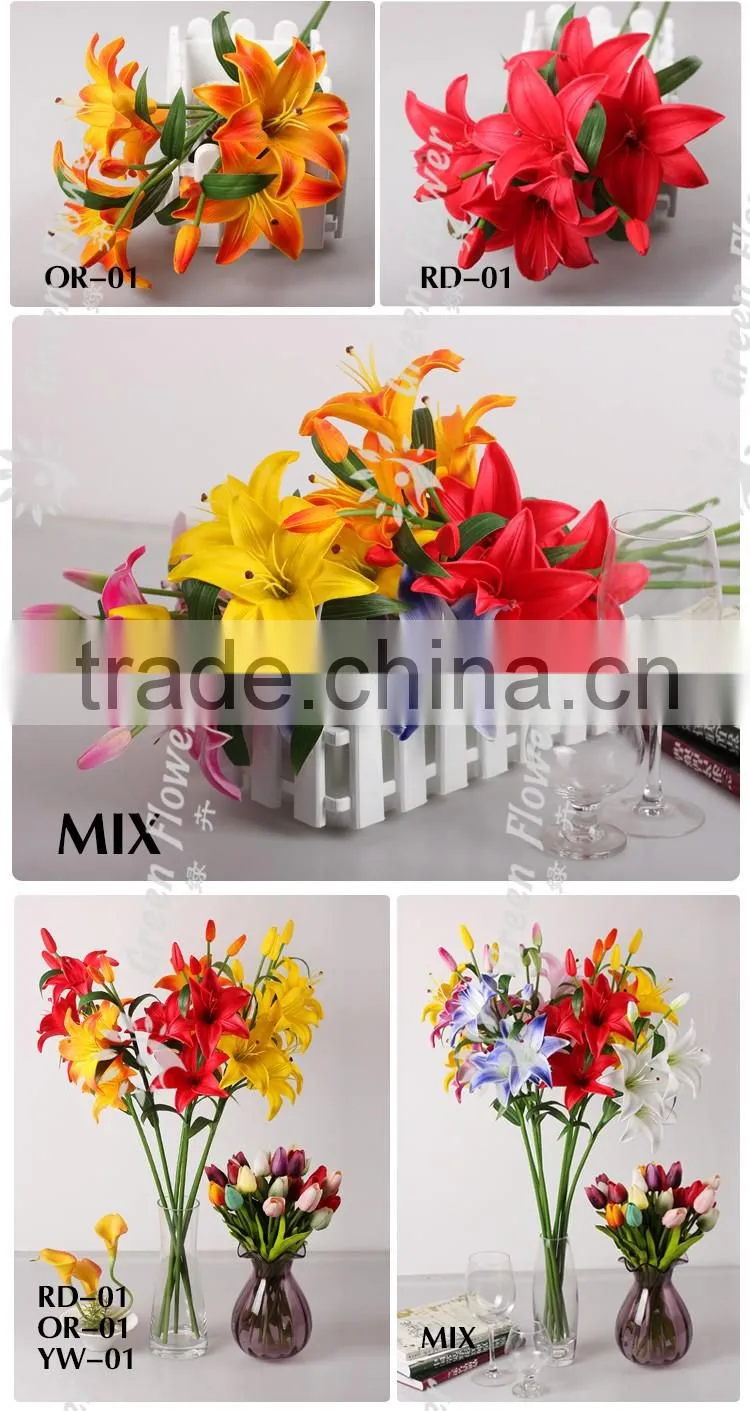 2016 Wholesale 5 heads Multicolor Artificial Flowers Lily Real Touch Bouquet Wedding Bridal Home Declarative flowers