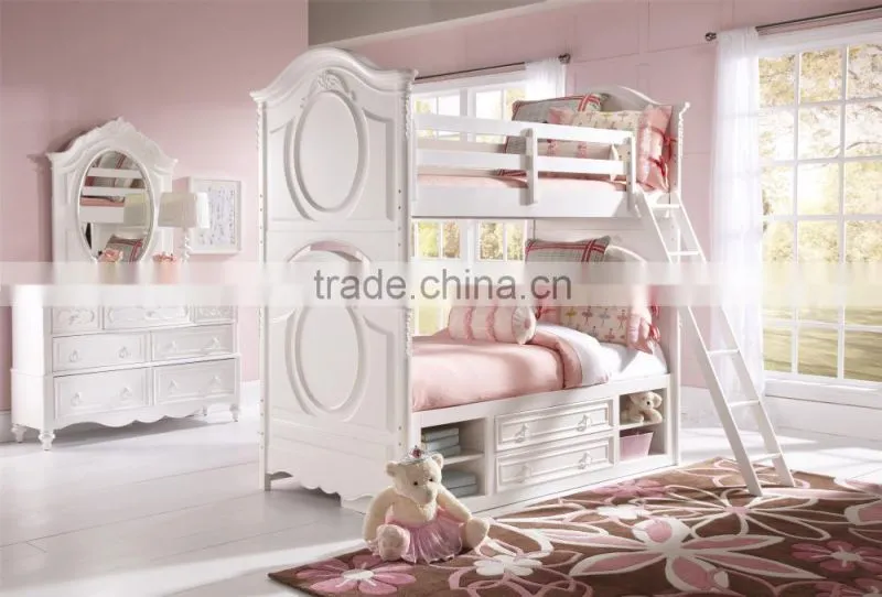 lovely and sweet multi-function american bunk bed / White children bunk bed AS-B39