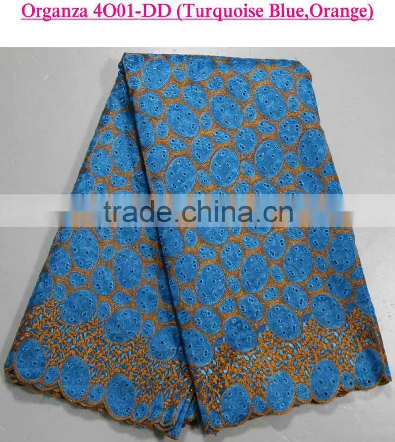 2015 New arrival embroidery organza lace fabric africa organza lace wedding dress