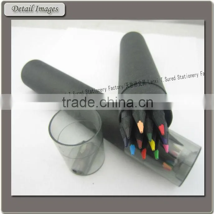 12 Pcs Black Wooden Color Pencils In Tube Box