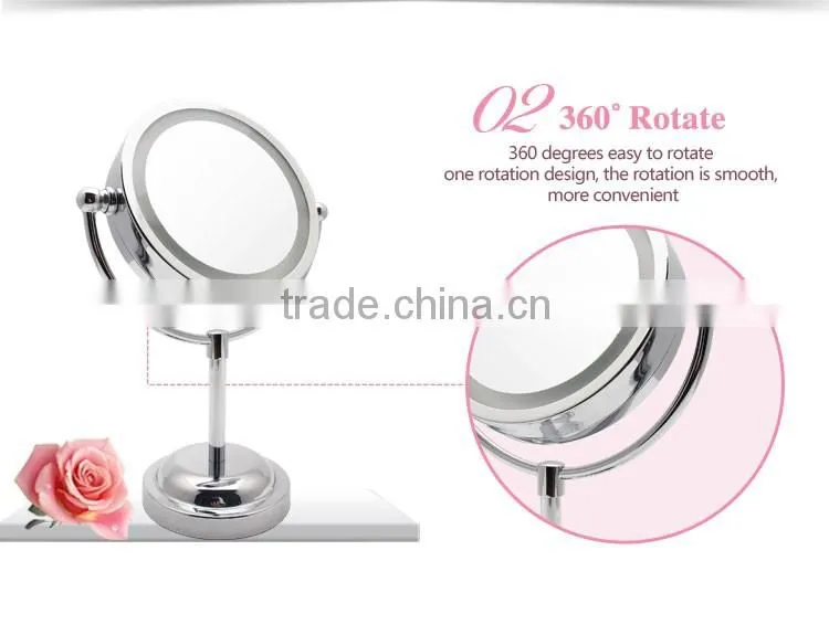 Desktop glass magnifying cosmetic mirror with LED light