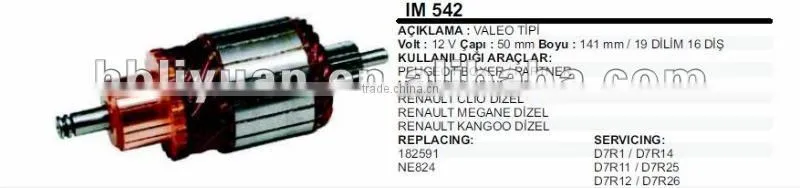 12V VALEO starter motor armature 182591,NE824
