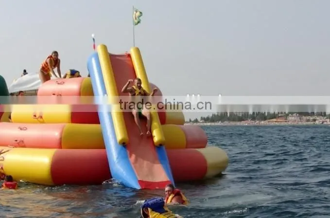hot sale cheap and popular for person inflatable floating Pyramid water games with slide