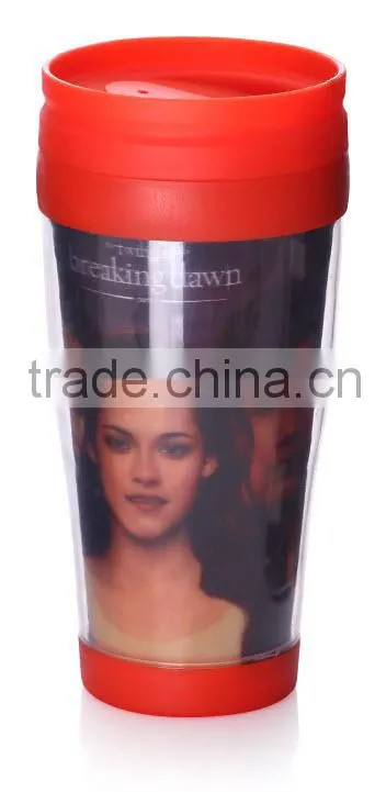 Colorful 14OZ Double Wall Plastic Coffee Cup With Inner Color-paper