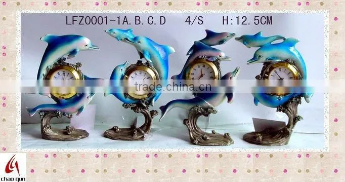 2012 crafts metal pewter table clock with dolphin for decoraton