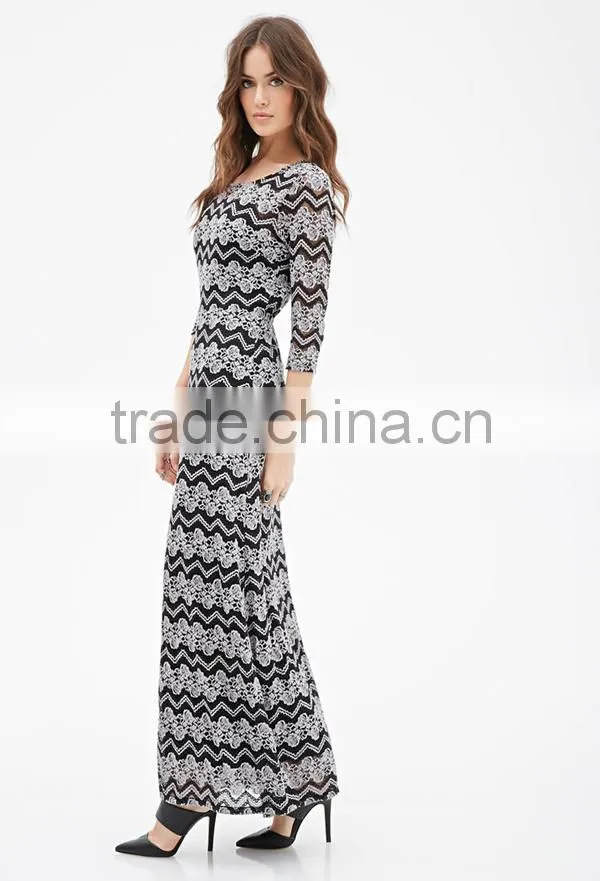 Floral and chevron lace new fashion woman dress maxi long dress