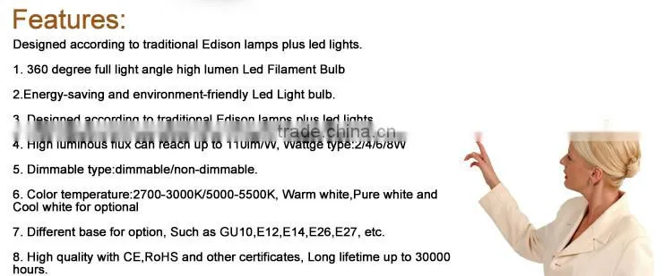 High light transmittance rate filament led candle bulb T300 6W