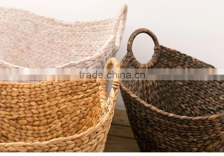 Natural water hyacinth woven storage basket with handles