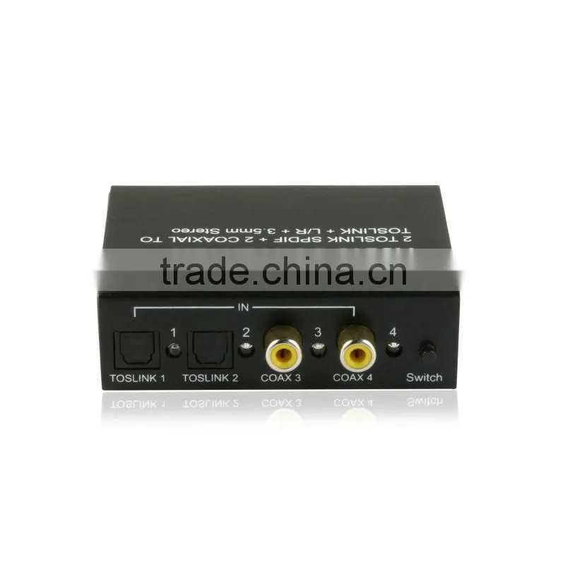 Home theater digital to analog audio converter 2 toslink spdif+2 coaxial to toslink with 3.5mm audio switch converter