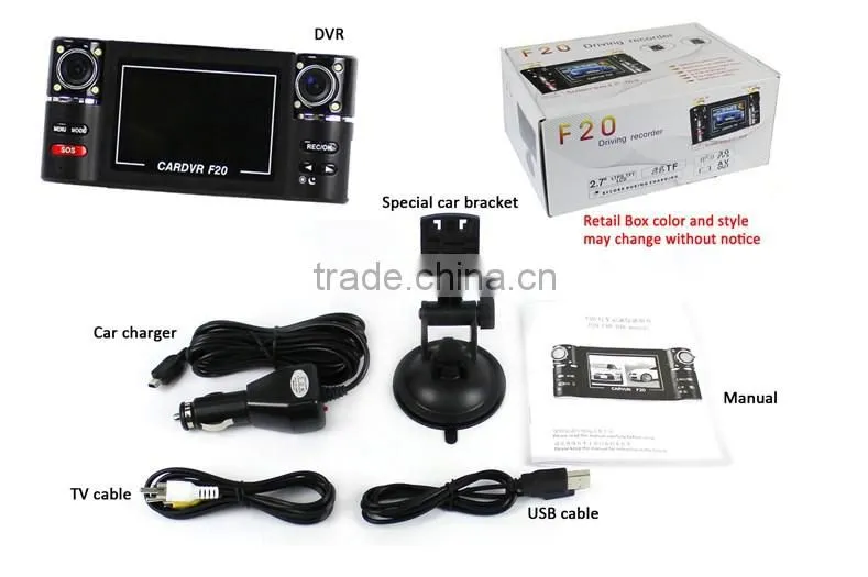 2.7 inch digital zoom dual-lens install camera in car