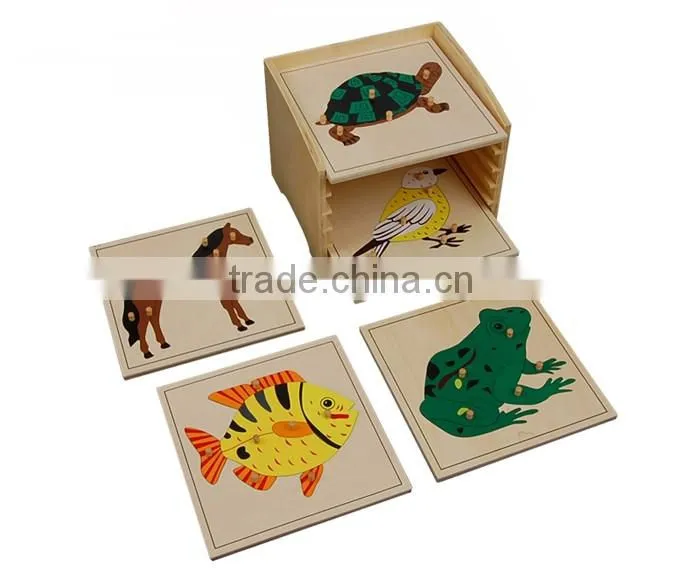 educational equipment Animal Puzzle Cabinet with 5 Puzzles (horse,fish,turtle,bird,frog)