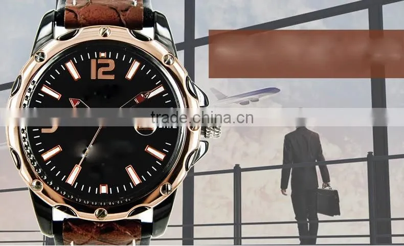 Classical model water resisant mens leather watches with calendar good quality from golden supplier