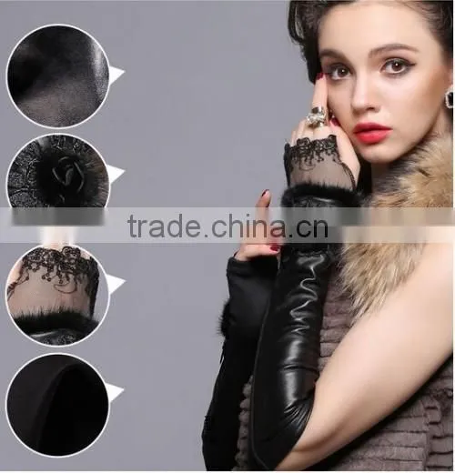 Sexy Lace Girls Long Gloves Leather Fur Girls Long Gloves