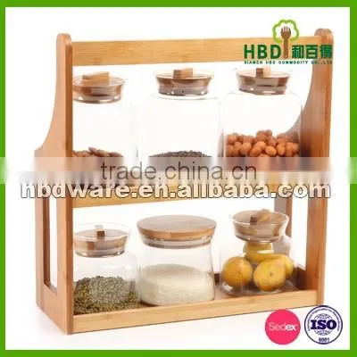 Food glass jar with lid and rack