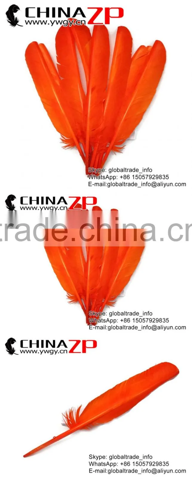 ZPDECOR Wholesale Plumage High Quality Natural Dyed Orange Turkey Pointers Quill Large Feathers
