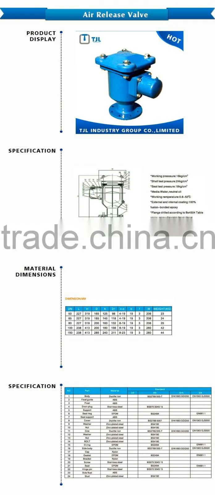 Ductile iron single double orifice air release valve with flange threaded connection