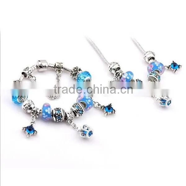 2016 DIY Blue Crystal Bead Charm Bracelets Jewelry