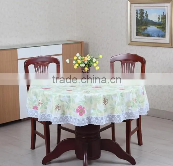 2016 newest flower printed pattern pvc/peva vinyl tablecloth/cover with waved/lace edge