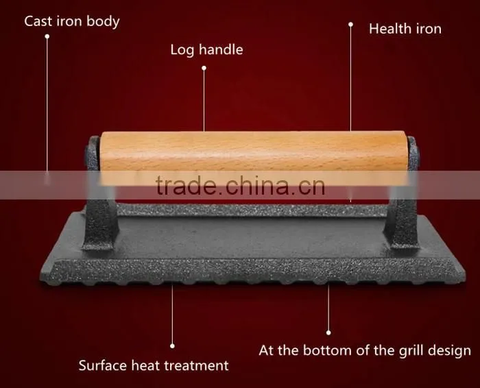 Wood Handle Cast Iron Grill Press